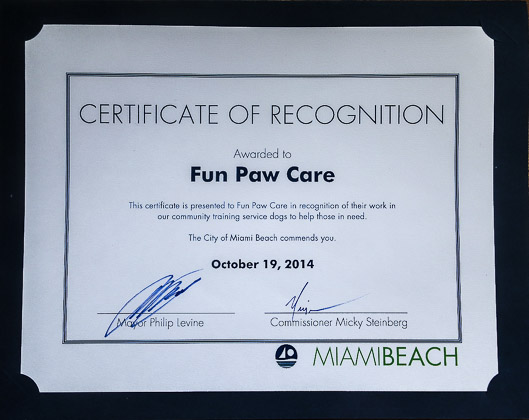 Service Dog Training Miami Award