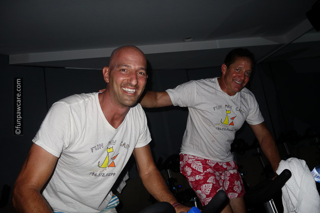 Russell Hartstein and Steve Guttenberg at spin class