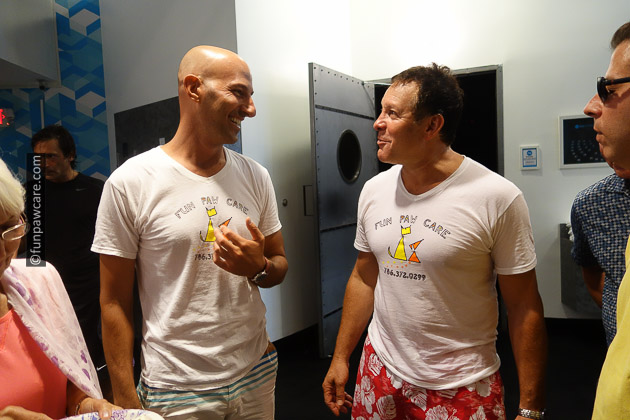 Russell Hartstein and Steve Guttenberg laughing after spin class