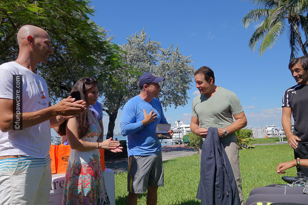 Russell Hartstein and Steve Guttenberg receiving key to the city from miami beach