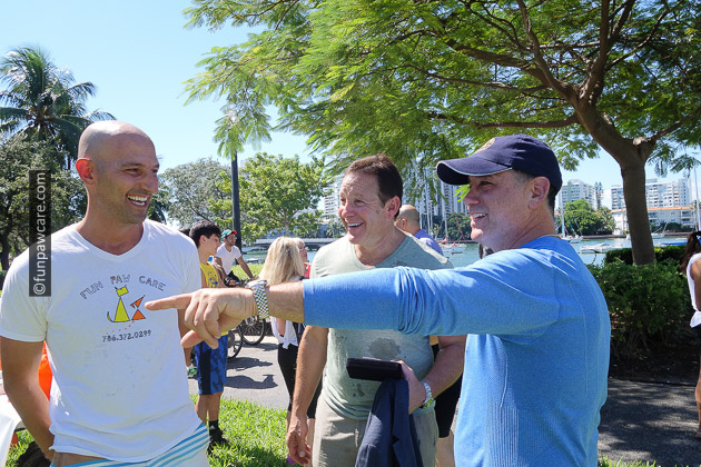 Russell Hartstein and Steve Guttenberg and mayor Philip Levine of Miami beach telling jokes