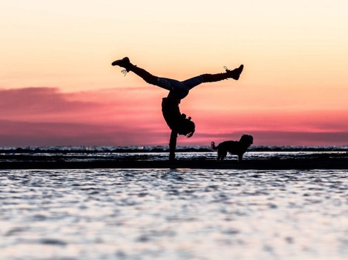 Yoga With Dog On Beach LA